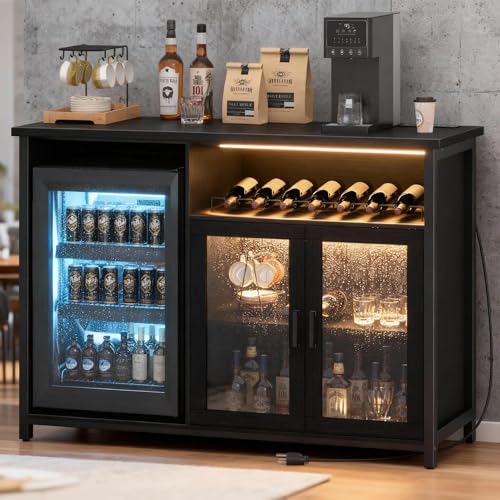 Home Bar Setup - Wine Bar Cabinet with Mini Fridge