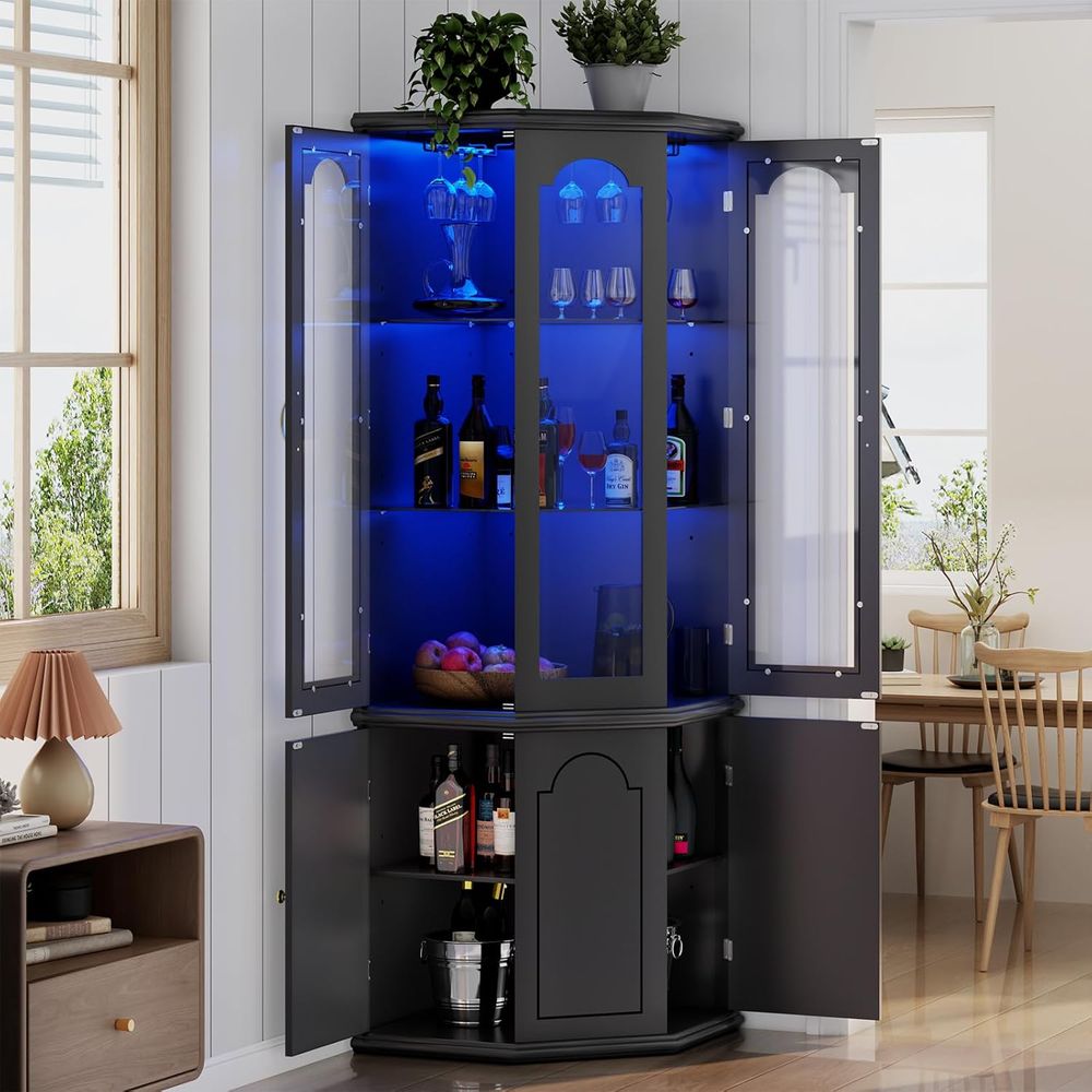 Home Bar And Cabinet - Illuminated Bar Cabinet with Tempered Glass