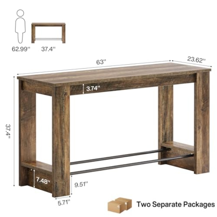 63'' Bar Table Set of 2, Count - Home Bar And Counter ulasan dan harga