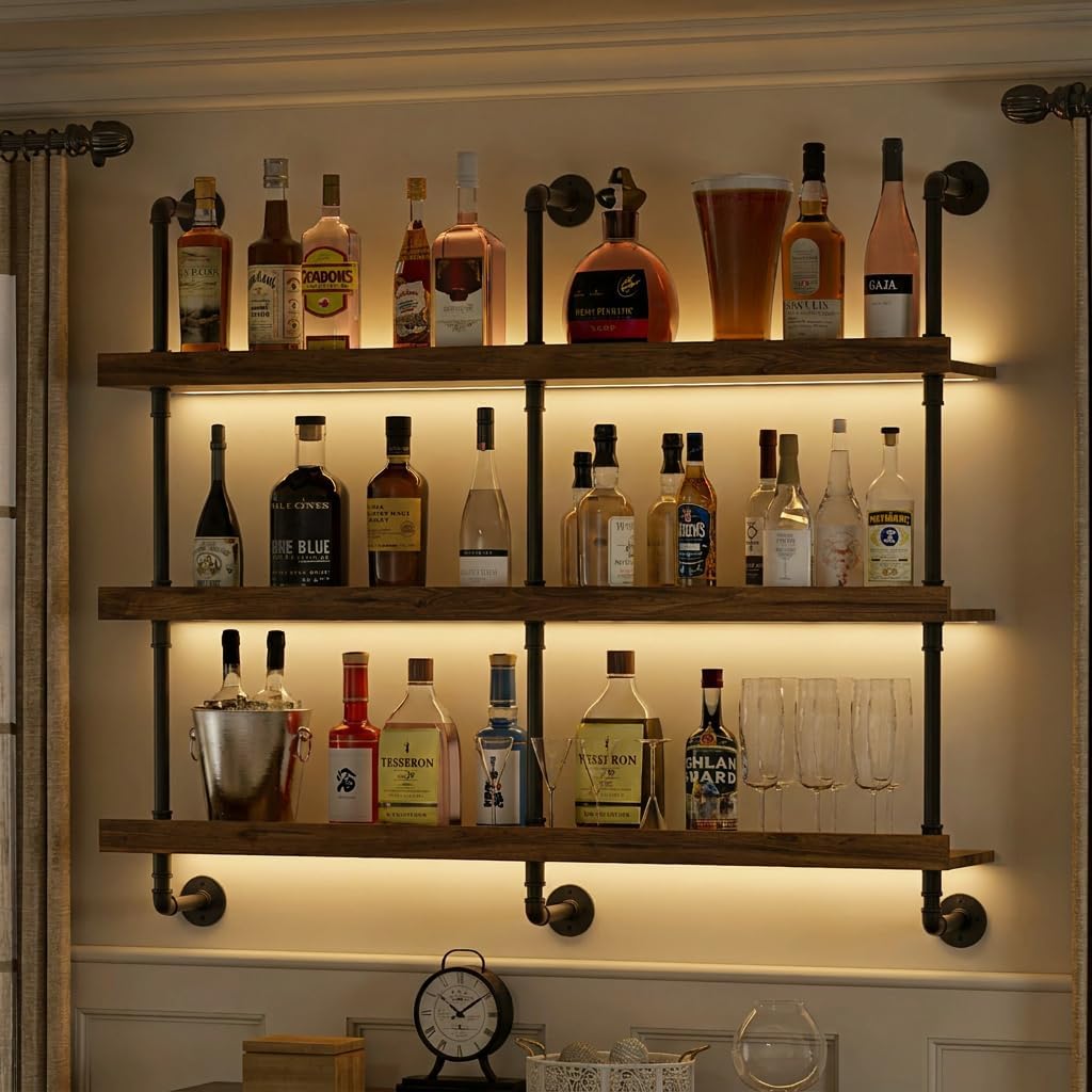 Wall Mounted Wine Rack With LE - Home Bar Stand ulasan dan harga